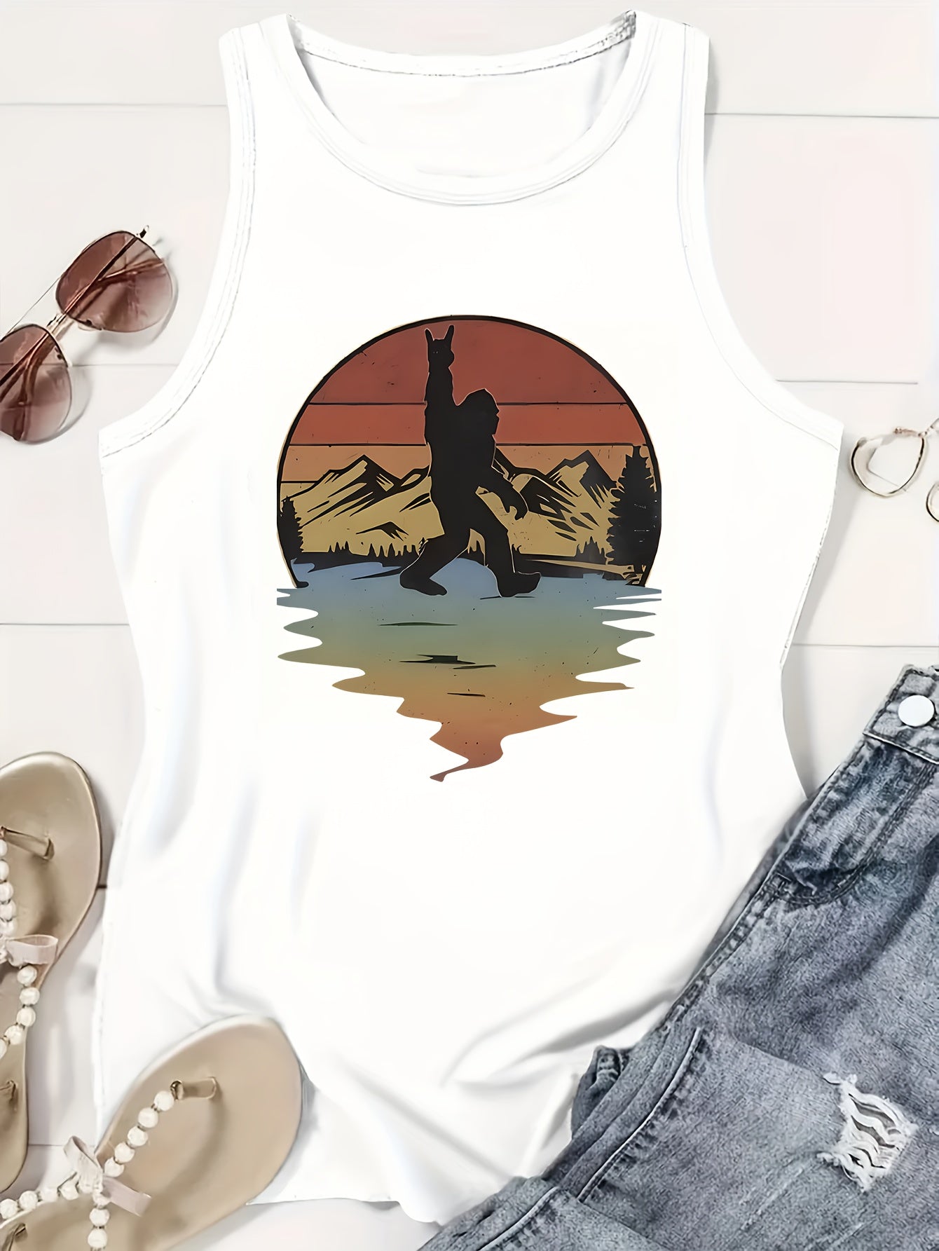 Pattern Print Casual Vest - Crew-neck Casual Sleeveless Vest in Polyester - Lightweight Breathable, Women's Wear