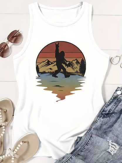 Pattern Print Casual Vest - Crew-neck Casual Sleeveless Vest in Polyester - Lightweight Breathable, Women's Wear