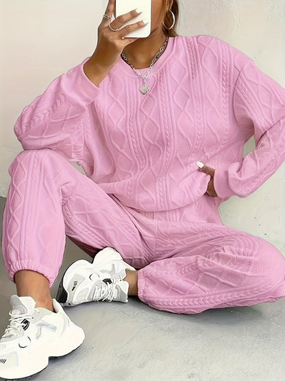 Women's Two-Piece Pants Set - Solid Color Casual Matching Outfit
