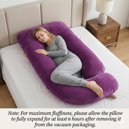 80-Inch J-Shaped Velvet Pregnancy Pillow - Crystal Velvet Full-Body Design