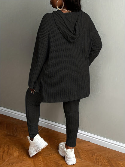 Plus Size, Women's Plus Size 2pcs Outfits Sweatsuits Sets Long Sleeve Hoodies Lounge Sets