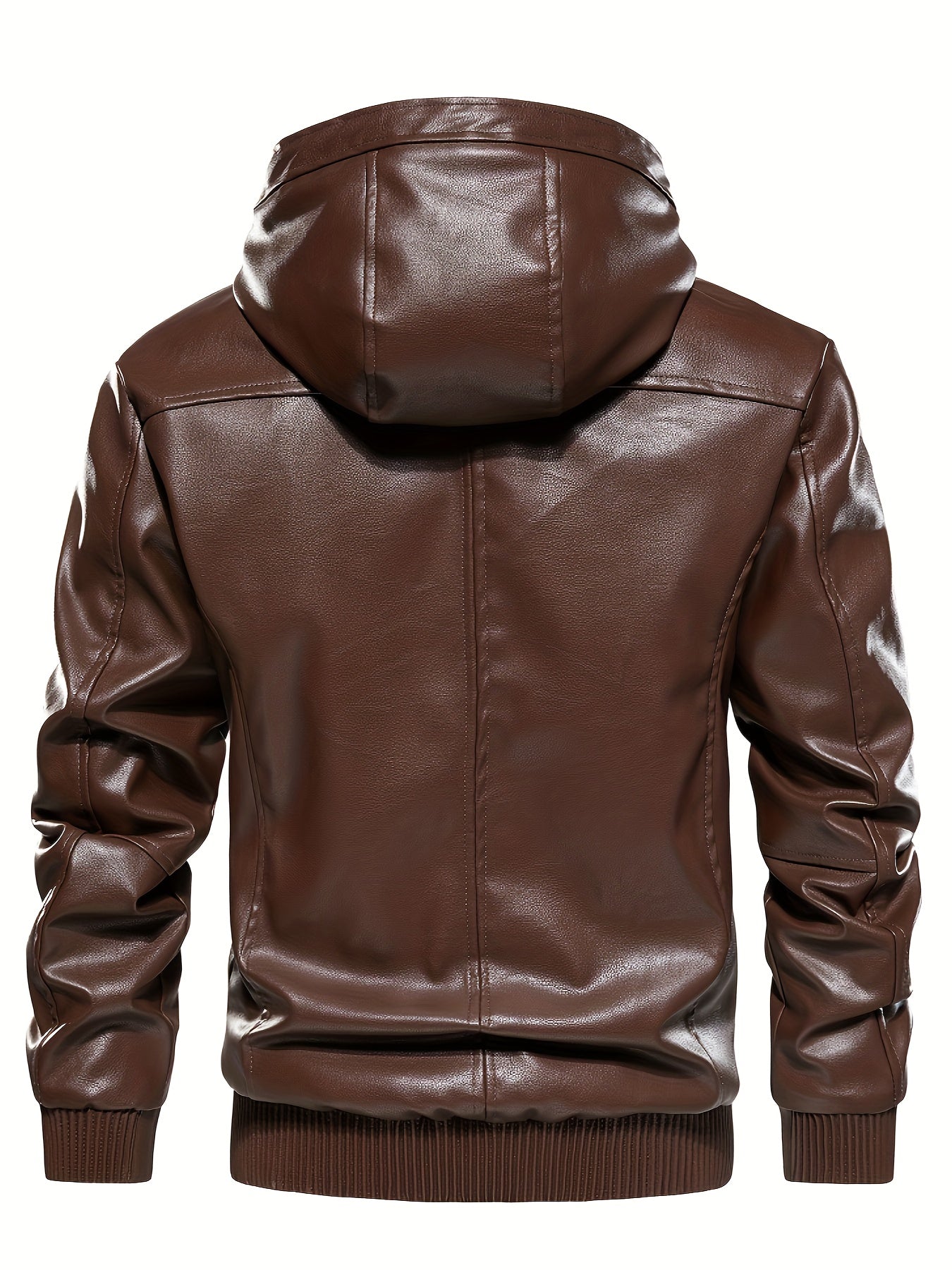 Men's Solid Color PU Faux-Leather Hooded Jackets, Trendy Thick Jacket for Spring Autumn