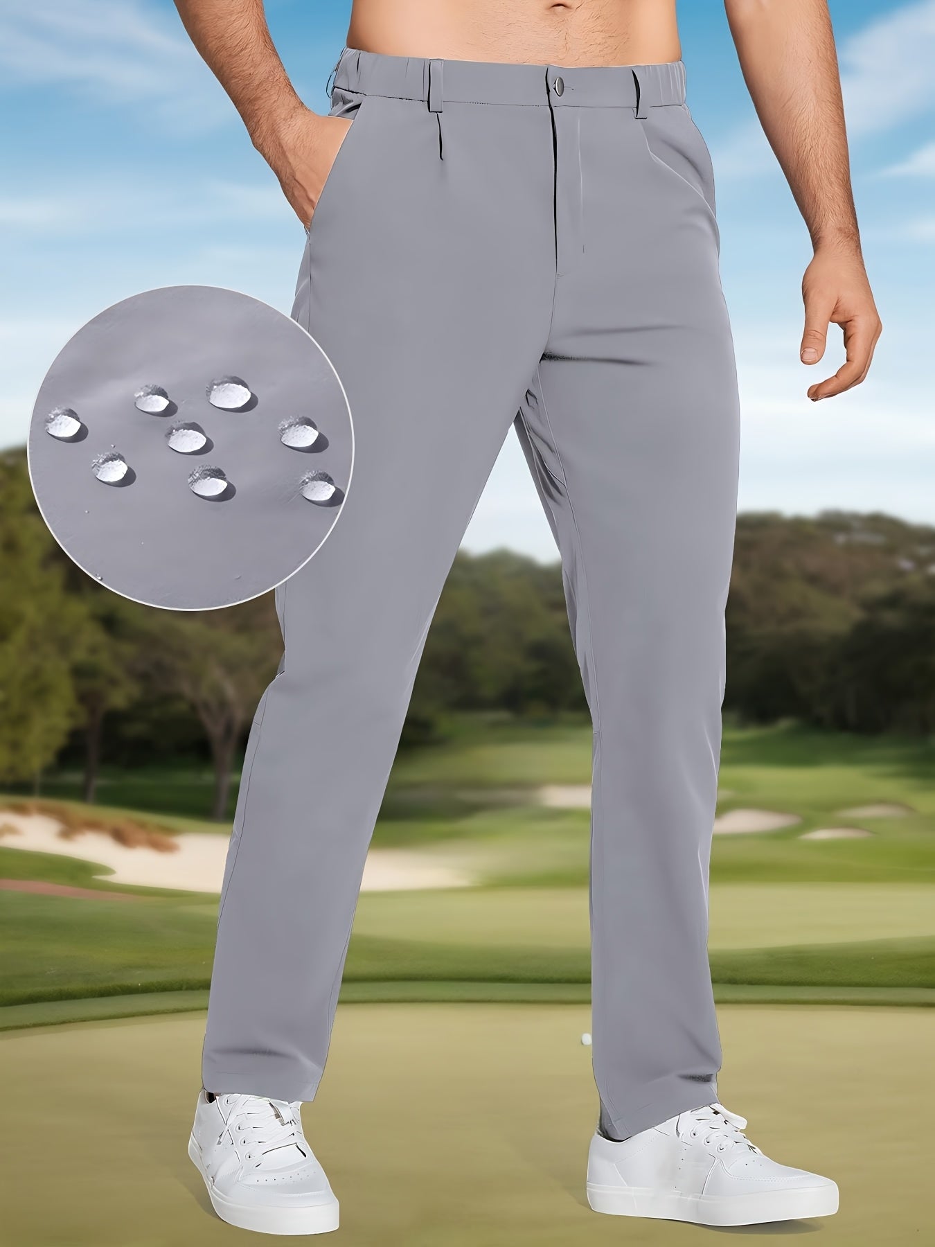 Men's Golf Pants - Lightweight Quick-Dry Stretch Formal & Casual Trousers, Straight Fit with Belt Loop, High Quality Breathable Fabric for Golf, Office, Evening Events - All-Season Mens Athletic Pants, Sports Leisurewear, Metallic Button Details, Work Tro