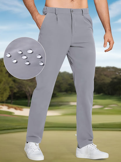 Men's Golf Pants - Lightweight Quick-Dry Stretch Formal & Casual Trousers, Straight Fit with Belt Loop, High Quality Breathable Fabric for Golf, Office, Evening Events - All-Season Mens Athletic Pants, Sports Leisurewear, Metallic Button Details, Work Tro