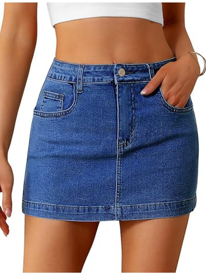 Women'S Stretchy Denim Skort High Waisted Slim Fit Mini Skirt with Pockets - Casual Summer Jean Skirt (Comfort & Style)