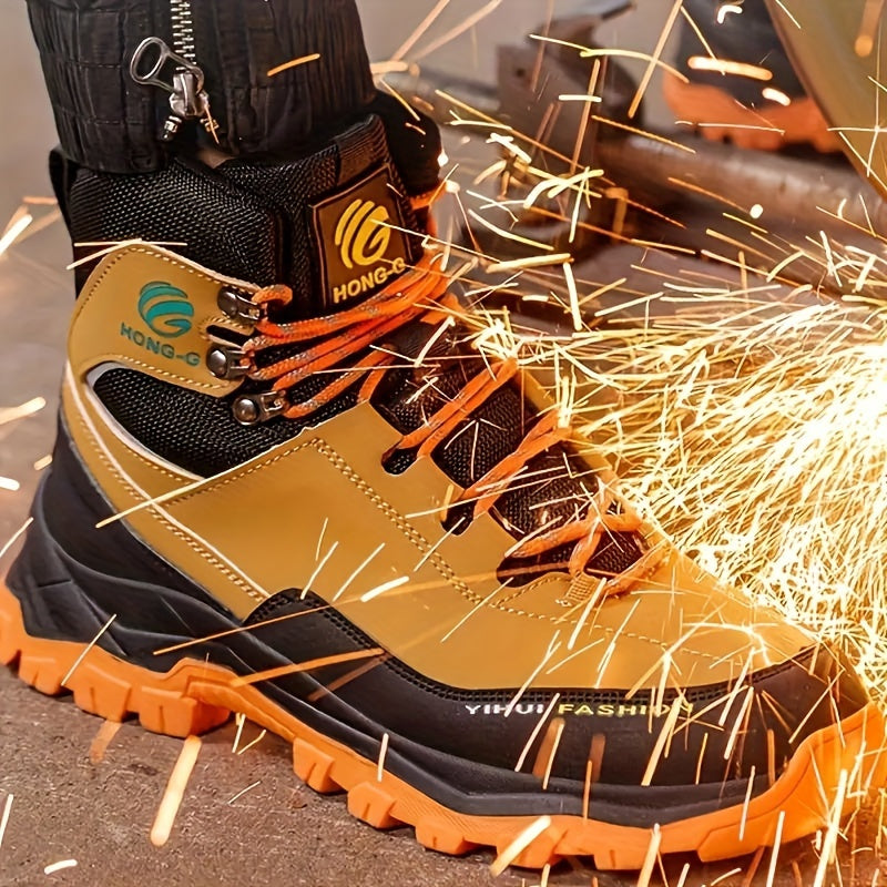 Men'S Durable Footwear Featuring Black And Yellow Design, Resistant to Impacts And Punctures, with Steel Toe