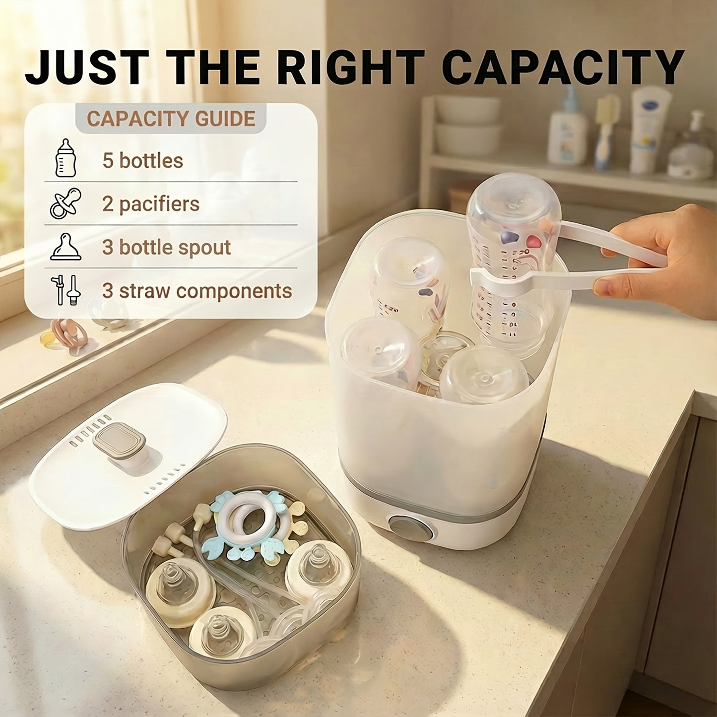 Bottle Sterilizer, Esterilizador De Biberones, Steam Sterilizer 99.9% Sterility, One-Button Operation BPA-Free. Sterilizer For Baby Stuffs, Newborn Baby Essentials Must Haves