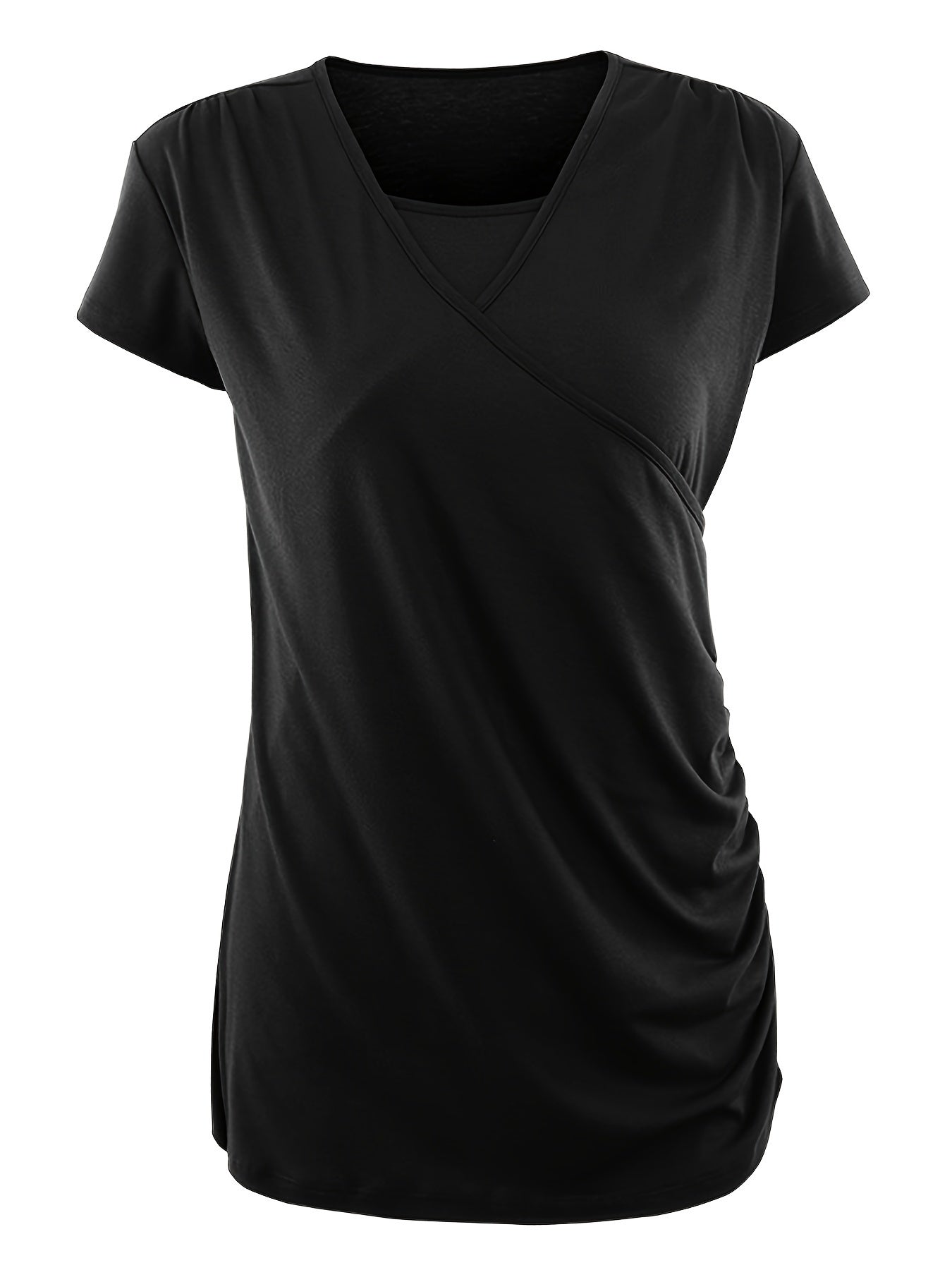 Set of 3 Women'S Short Sleeve Maternity Tops with Side Ruching for Breastfeeding