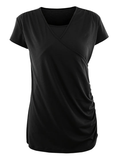 Set of 3 Women'S Short Sleeve Maternity Tops with Side Ruching for Breastfeeding