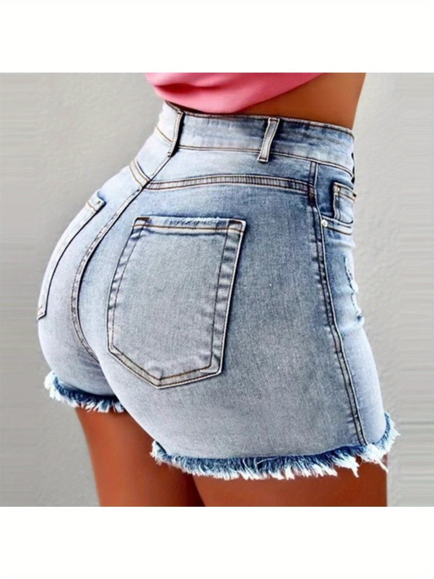 Stylish Women's High-Waist Denim Shorts with Frayed Hem & Fringe Detail, Soft Viscose Fabric, Slimming Fit, Essential Spring & Summer Hot Pants, Casual Five-Pocket Design, Jean Shorts