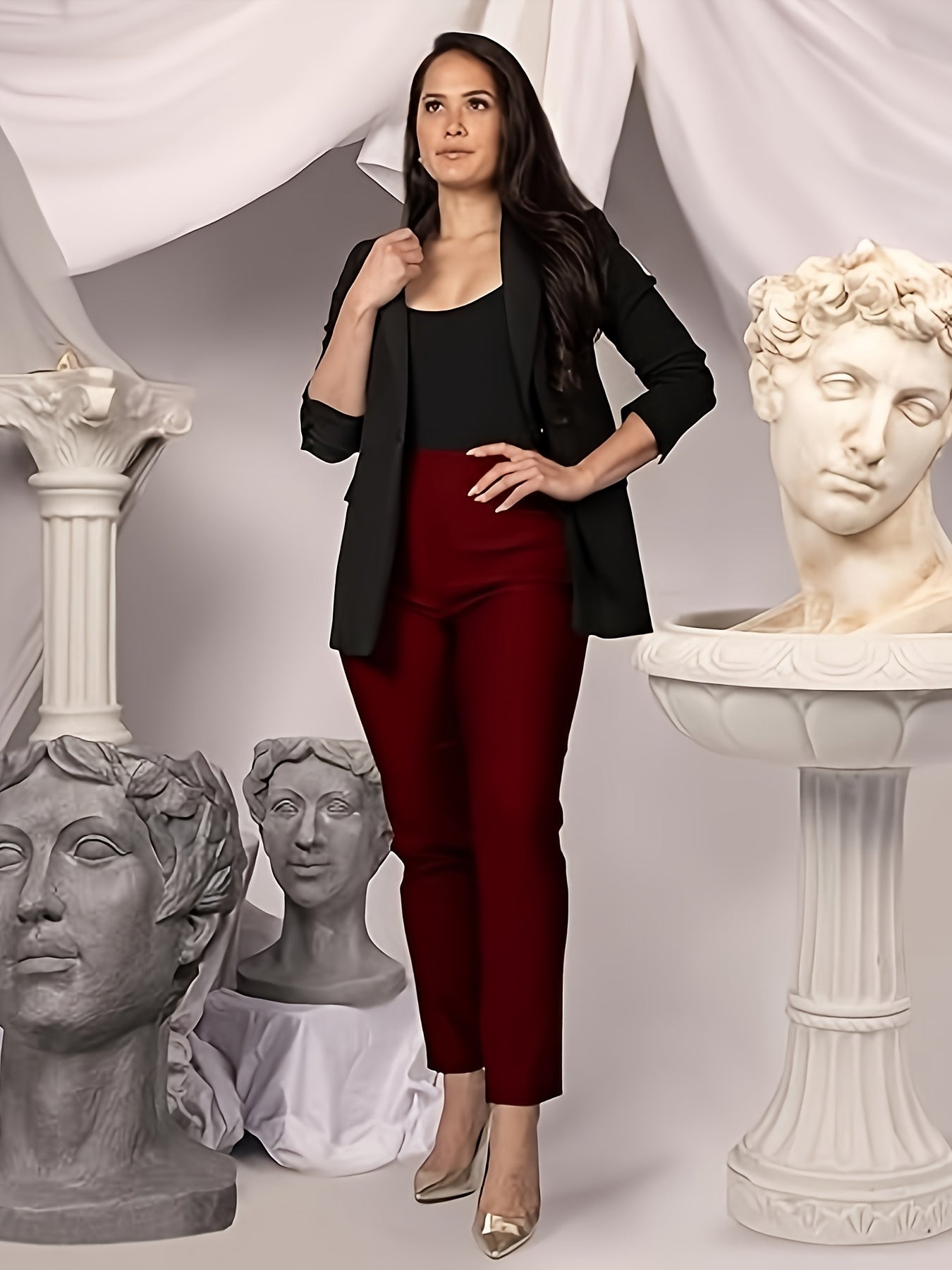 Slim Fit High-Waisted Pants for Women Featuring Five Pockets, Designed for Easy Pull-On Wear, Suitable for Work Or Casual Office Settings