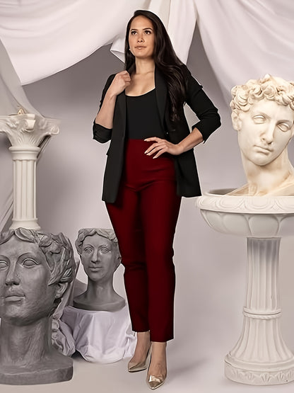 Slim Fit High-Waisted Pants for Women Featuring Five Pockets, Designed for Easy Pull-On Wear, Suitable for Work Or Casual Office Settings