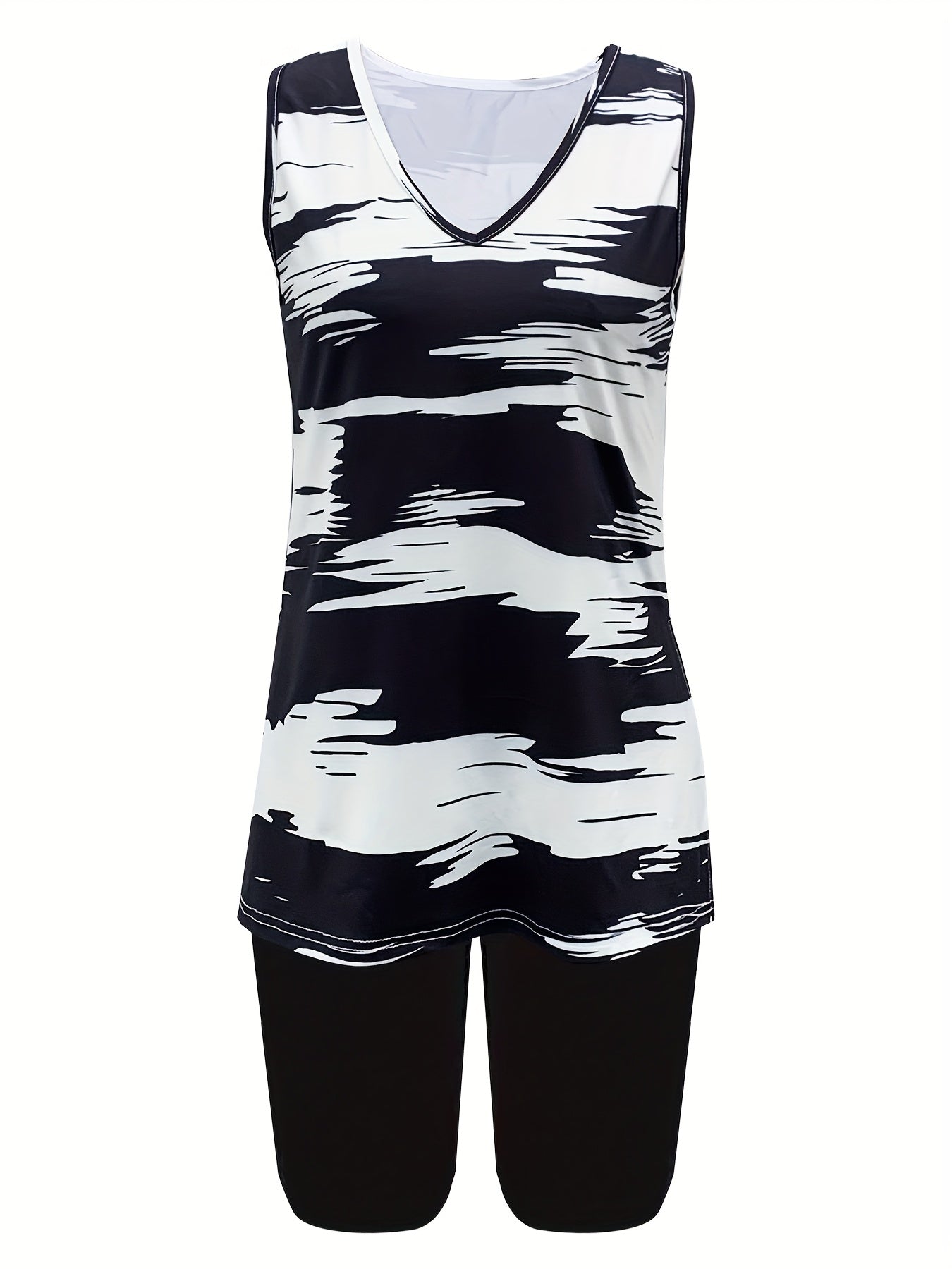 Set of a Sleeveless Tank Top with a V-Neck for Women And Fitted Shorts in a Solid Color