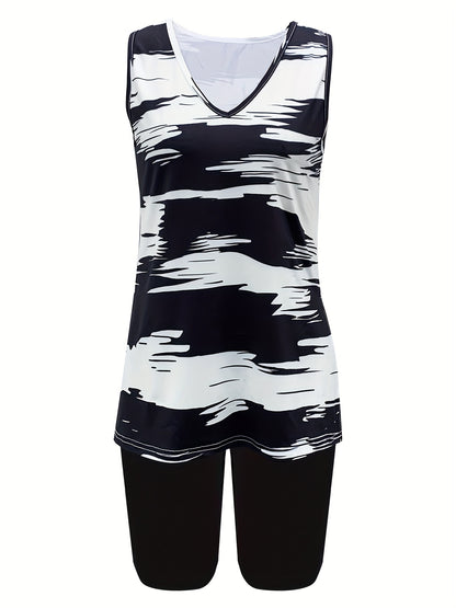 Set of a Sleeveless Tank Top with a V-Neck for Women And Fitted Shorts in a Solid Color