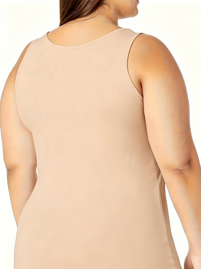 [Plus Size Tank Tops] 3pcs Women's Plus Size Solid Color Tank Tops - Breathable Stretch Fabric Base Layer Shirts, Opaque Non-Sheer Blouses Suitable for Casual, Home Wear & Layering, Year-Round Layering (Hand Washable, No Transparency)