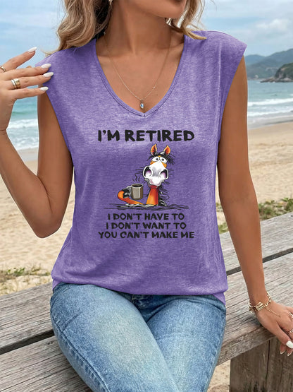 Women'S Casual Athletic V-Neck Tank Top | Trendy Sleeveless T-shirt for Comfortable and Breathable Summer & Beach Wear, Retired Design with a Touch of Humor, Cartoon Pattern