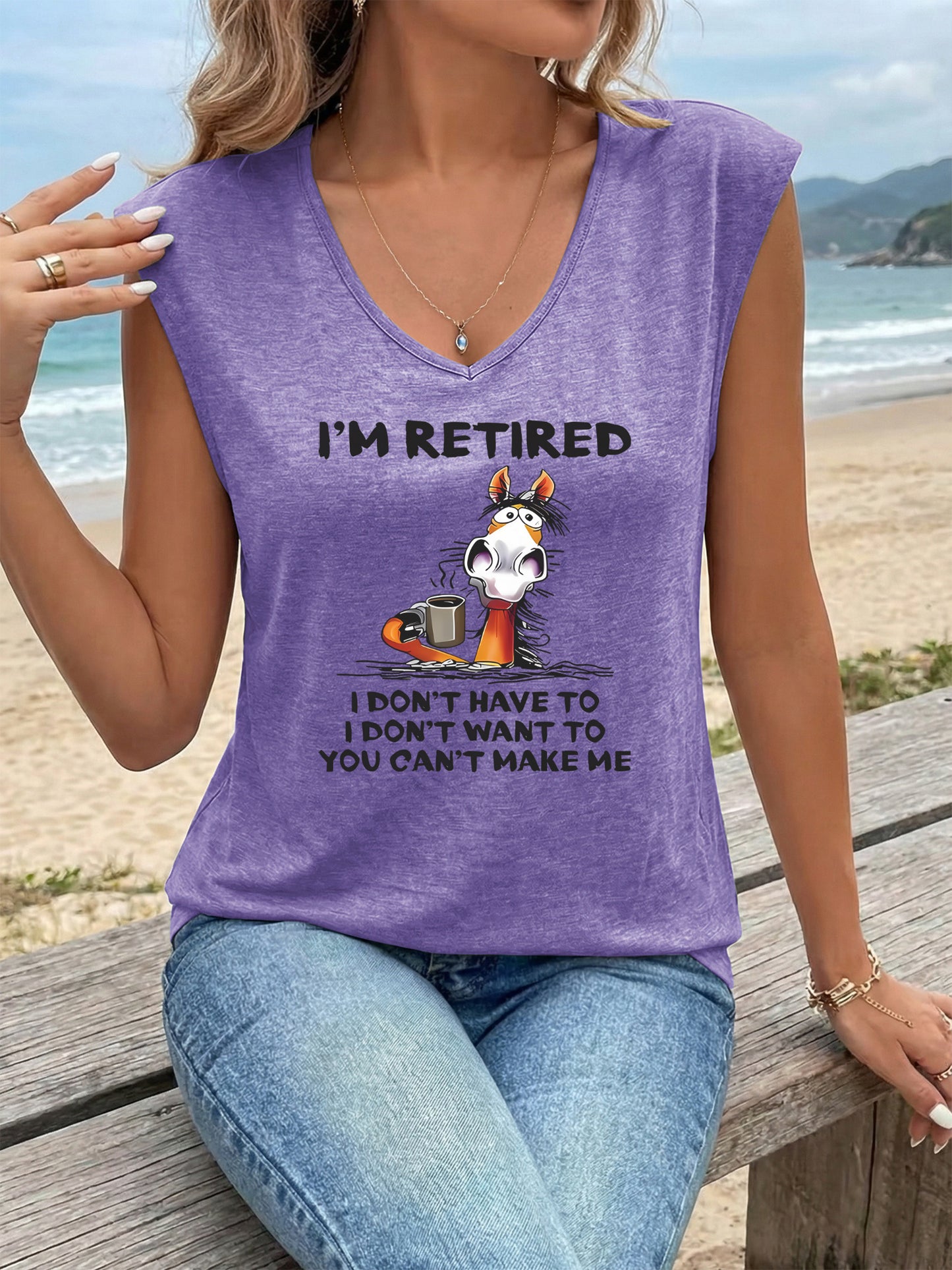 Women'S Casual Athletic V-Neck Tank Top | Trendy Sleeveless T-shirt for Comfortable and Breathable Summer & Beach Wear, Retired Design with a Touch of Humor, Cartoon Pattern