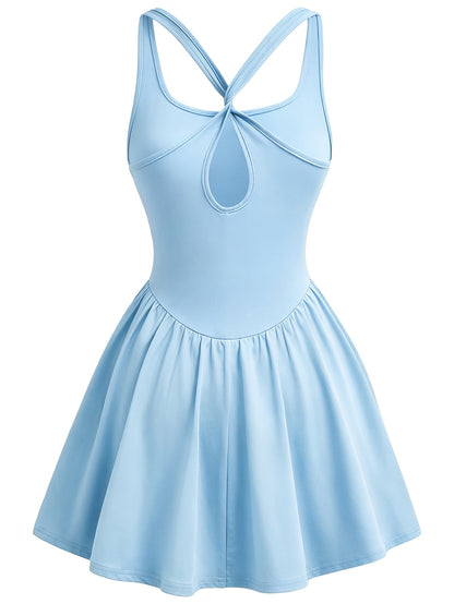 Womens Sleeveless 2-in-1 Athletic Tennis Golf Dress, Underneath Workout Dresses With Built-in Shorts Pocket, Workout Jumpsuits For Women Tummy Control With Double Lined Outfits.