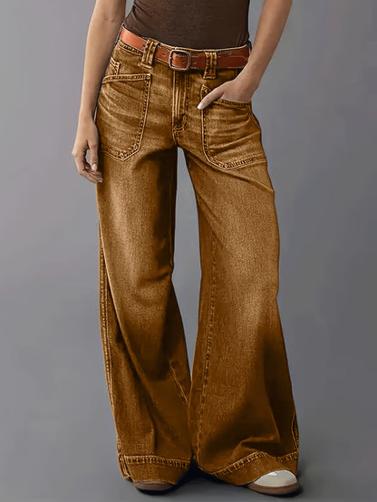 [High Waist Stretchy Jeans] 1pc Women's Casual High Waist Stretchy Wide Leg Jeans - Loose Denim Pants, Breathable & Comfortable for Daily Outings, Shopping, Casual Gatherings (Sizes S-XXL)