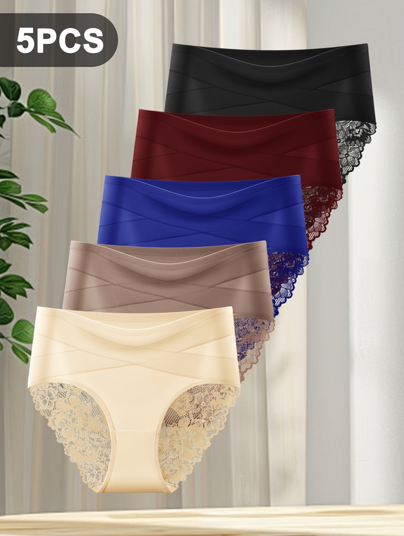 Set of 5 Women'S Triangle Panties Featuring Elegant Lace Details, Stylish And Comfortable for Breathable Wear, Perfect for Romantic Occasions