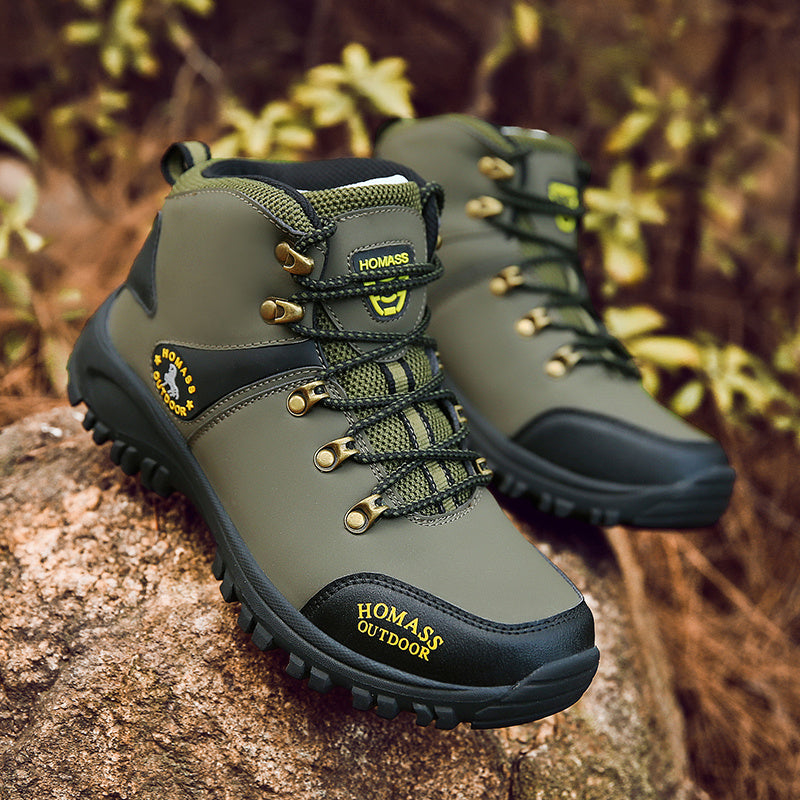 [Hiking Boots For Adventures] Men's High-Top High Quality Hiking Boots: Lightweight Outdoor, Retro-Style Mountaineering. Warm, Durable, Non-Slip, Elastic Ankle Support. PU Upper, Rubber Sole, Lace-Up. Fit For All-Season Adventures, Hiking, Outdoor Explora