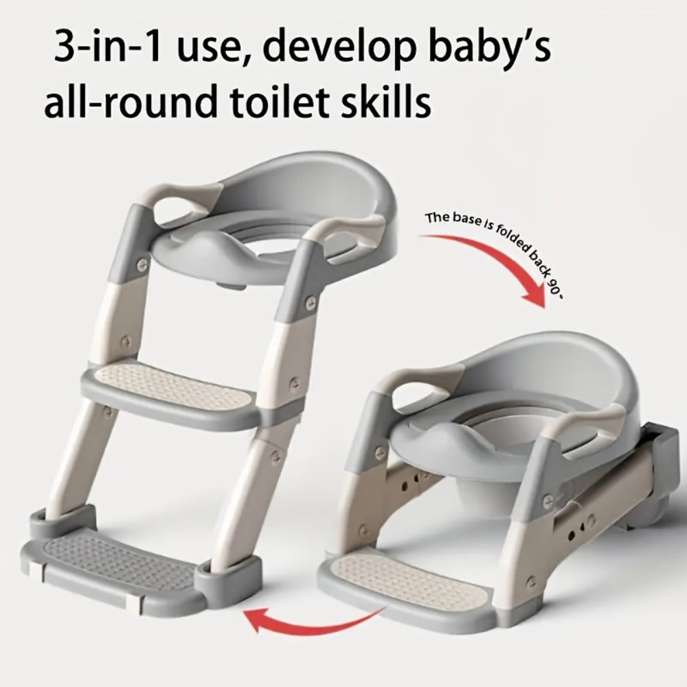 3-in-1 Toddler Potty Training Seat - Foldable Steps and Safety Harness