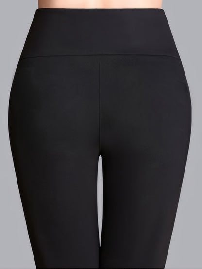 Women'S High-Waisted Leggings with Fleece - Chic Black, Made from a Stretchy Polyamide/Elastane Mix, Perfect for Winter, Machine Washable, Comfortable Attire | Fashionable High Waist | Snug Fit, Adorable Pants