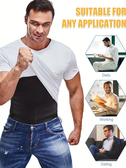 (Order One Size Up) Men'S Waist Trainer Body Shaper Vest - Streamlined Compression Support, Tummy & Chest Sculpting, 2 In 1 Zipper Tank Top