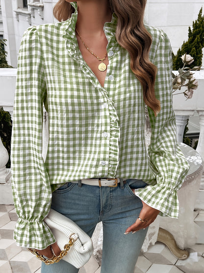 Women's Fall-Winter 2024 Professional Business Temperament Top French Contrast Button- Shirt