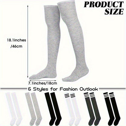 6 Pairs Over Knee Thigh Socks Knee-High Warm Stocking Women Boot Sock Leg Warmer High Socks for Daily Wear, Cosplay