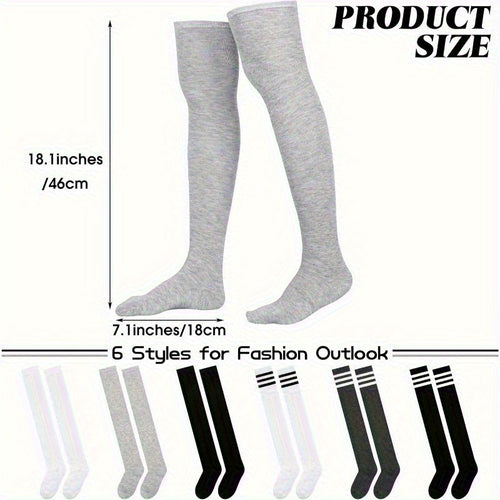 6 Pairs Over Knee Thigh Socks Knee-High Warm Stocking Women Boot Sock Leg Warmer High Socks for Daily Wear, Cosplay