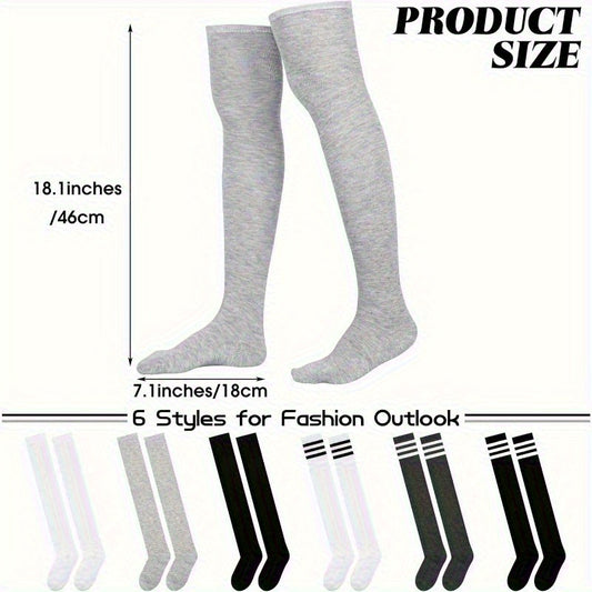 6 Pairs Over Knee Thigh Socks Knee-High Warm Stocking Women Boot Sock Leg Warmer High Socks for Daily Wear, Cosplay