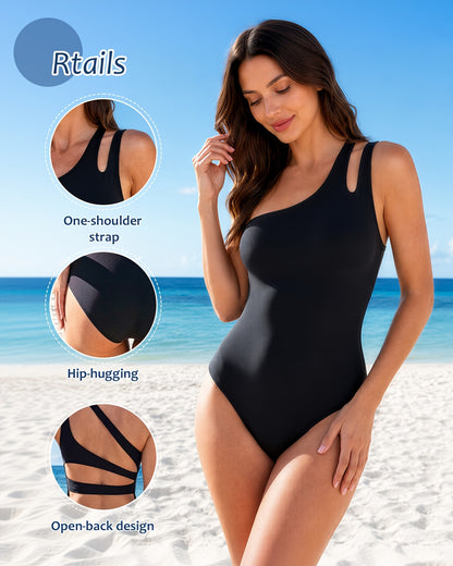 Women'S One-Shoulder One-Piece Swimsuit, Tummy Control Bathing Suit, Modest Full Coverage Keyhole Swimwear