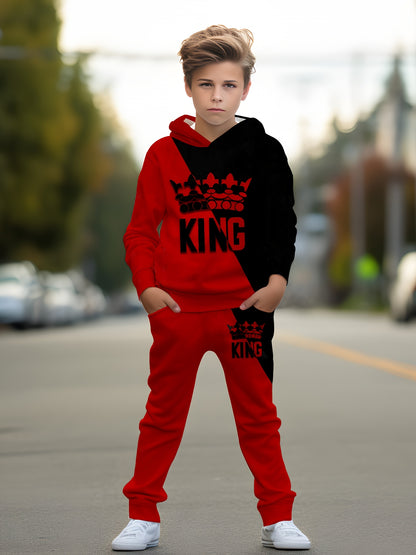 Set of Hoodie And Pants for Boys Featuring 3D Print with Contrast KING - a Great Gift, for Outdoor