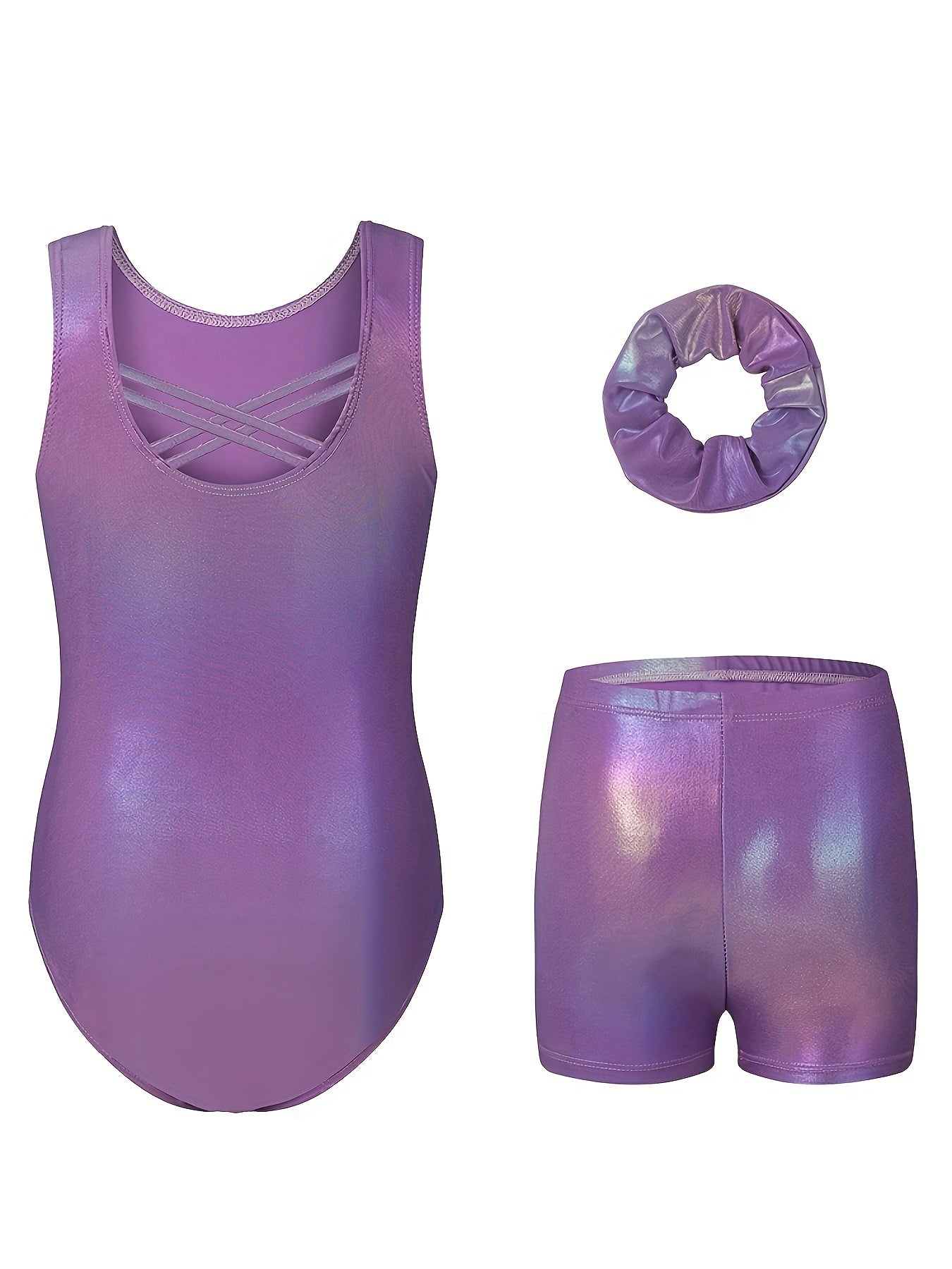 Girls' Sleeveless Gymnastics Bodysuit + Shorts + Headwear, Perfect for Outdoor