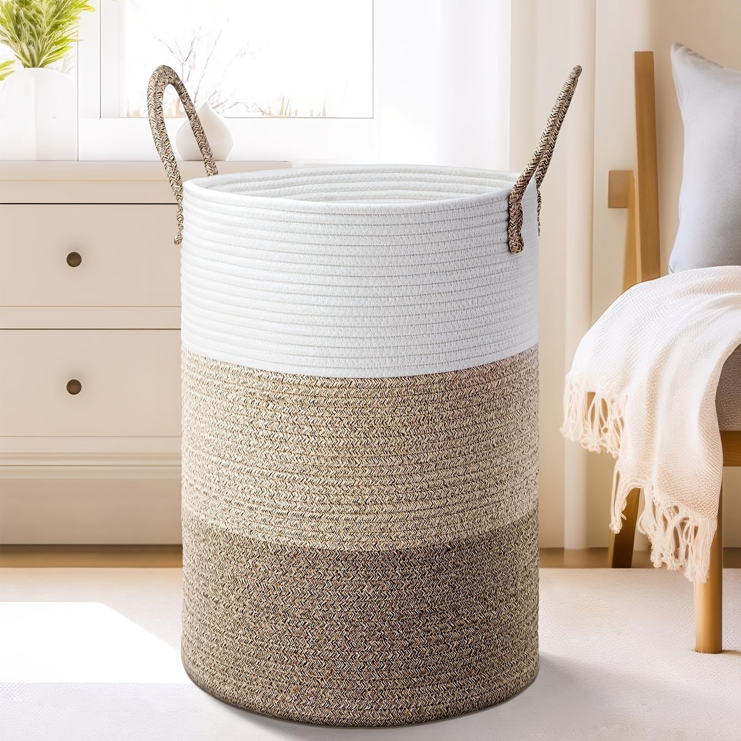 Collapsible Laundry Basket, Woven Rope Laundry Hamper, 12.15gal/15.85gal/ 21.13gal/26.42gal Laundry Bag For Decor Storage Of Dirty Clothes, And Blankets In Bathroom, Room And Living Room