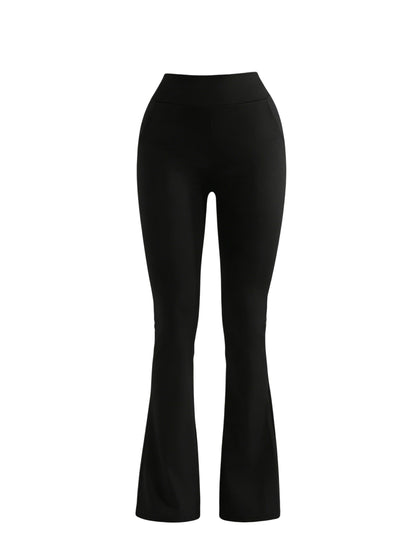 3pcs Multicolor Women'S High-Waist Flare Pants Set, with Pockets, Waist-Cinching Athletic Leggings, Smooth Comfortable Athletic Pants, Suitable for Gym, Running, Casual And Daily Wear