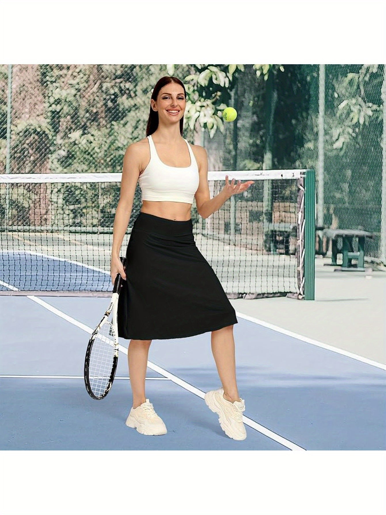 Scacto Women's Office-Ready Midi Skirt- Built-In Shorts, Hidden Drawstring, Zippered Pockets, Business Casual