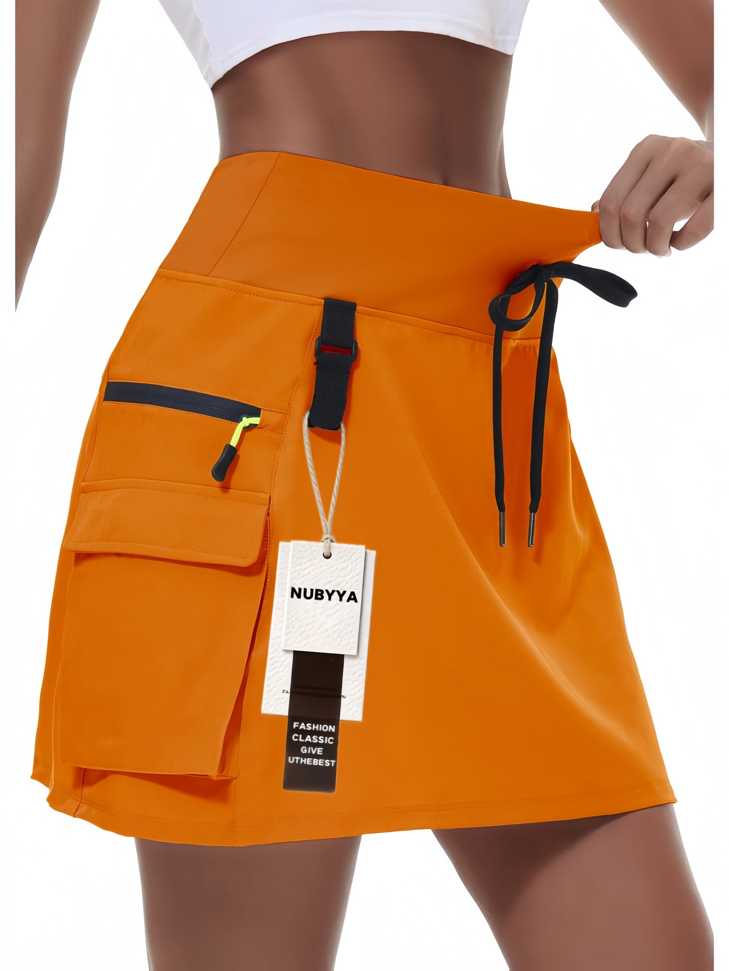 Women's New Summer Polyester Quick-Dry Hiking Workwear Skirt, Outdoor Sports Elastic Waistband Zipper Pocket Tennis Skirt, Golf Quick-Dry Skort