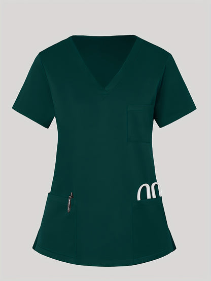 2pcs Set Of Women's V-neck Matte Breathable S Uniform Pocket Hand Washing Work Clothes Brush Hand Clothes Tying Feet Pants Set