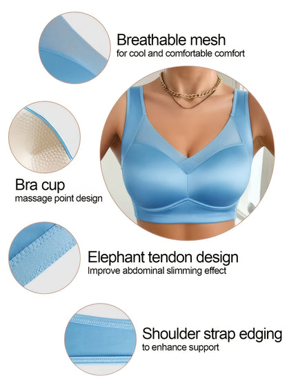 1pc High-quality Satin Fabric Women'S Bra | Wireless, Front Buckle Design, Strong Support, Comfortable Gather, Suitable for Daily and Formal Wear, Non-removable Padding