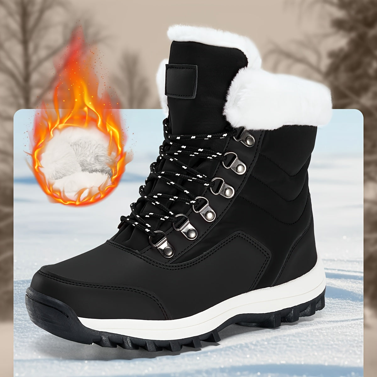 Womens Snow Boots Mid-Calf Winter Boots faux fur Lined Non-Slip Warm Boots for Work Hiking Outdoor Warm