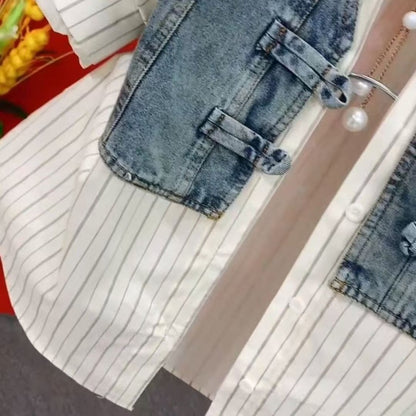 Easy on Denim Shacket for Women, No Zipper Button Two Layer Look Jacket, Spring 2026 Casual Blazer, Versatile Plus Size Coat