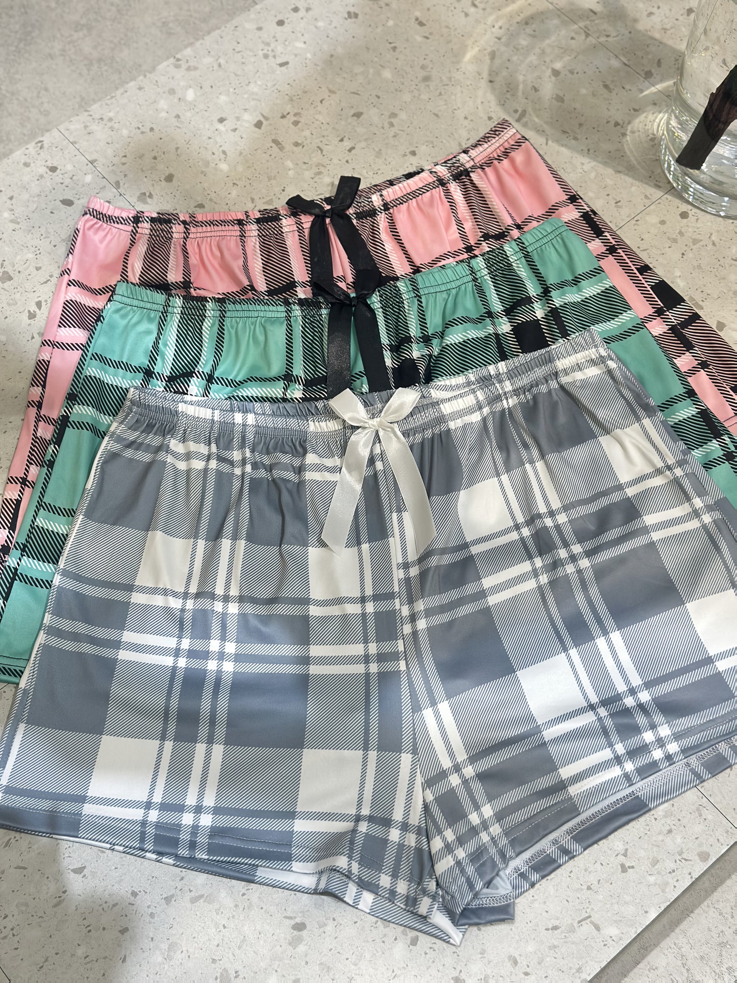 3pcs Shorts Combination Pack Plus Size Plaid Casual Shorts for Women with Bowknot