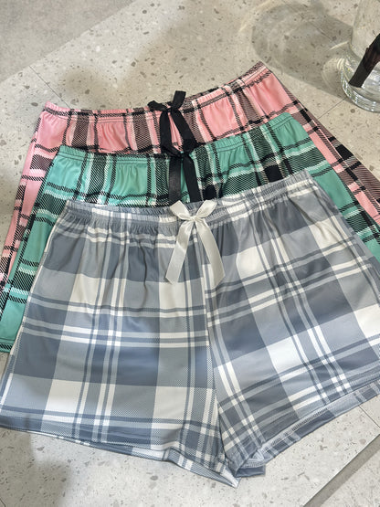 3pcs Shorts Combination Pack Plus Size Plaid Casual Shorts for Women with Bowknot