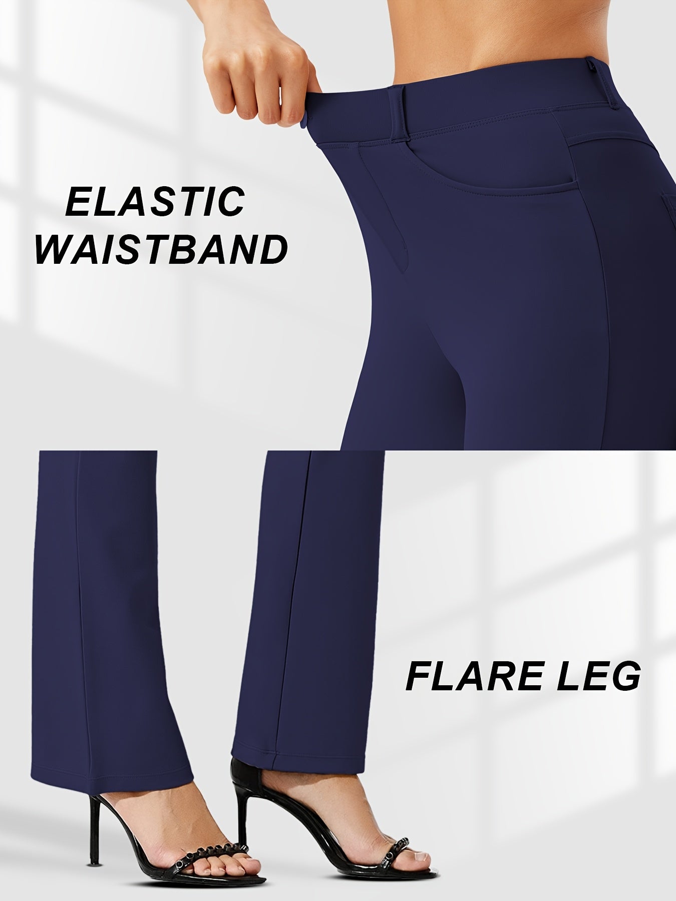 Plus Size, Plus Size Women's Dress Work Pants Slacks Stretch Comfy Breathable Soft Casual Office High Waisted Tummy Control Flare Pants with Belt Loops 4 Pockets Lounge Business