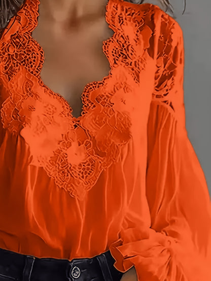 Plus Size, Spring and Summer Women's Bubble Sleeve Lace Splicing Shirt, Comfortable Fabric, Machine Washable