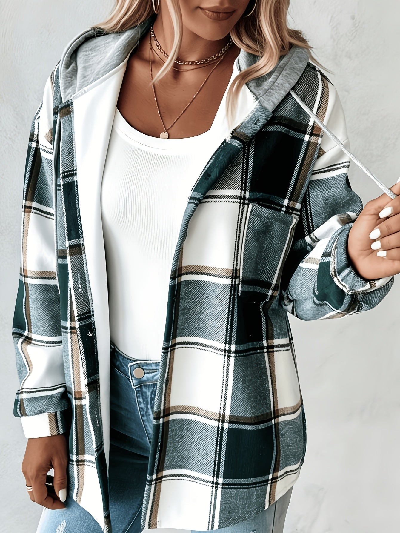 Summer Women'S Retro Checkered Hooded Jacket - Button Long Sleeve, Lightweight And Breathable Layered All Year Round Suitable for Casual And Daily Wear, Women'S Clothing Sportswear Women'S Top Suitable for Women'S Hot Wear