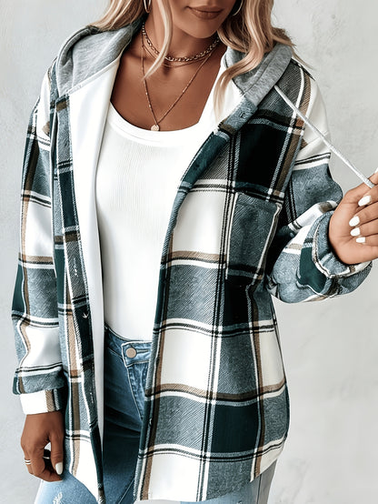 Summer Women'S Retro Checkered Hooded Jacket - Button Long Sleeve, Lightweight And Breathable Layered All Year Round Suitable for Casual And Daily Wear, Women'S Clothing Sportswear Women'S Top Suitable for Women'S Hot Wear