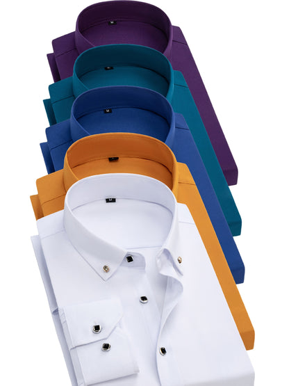 5pcs Men'S Long Sleeve Dress Shirts with Rhinestone Button Closure - Solid Color (, Red, Green) | Wrinkle-Resistant & Breathable Fabric, | All-Season Business Casual & Formal Wear | Machine Washable, Dress Shirts for Men